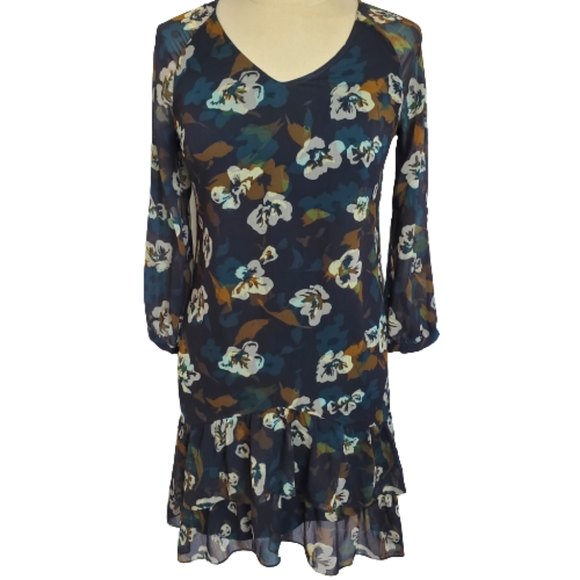 CAbi Pirouette Floral Semi Sheer Long Sleeve Tiered Dress Style 3460 Size XS - Picture 2 of 12